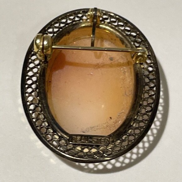 VINTAGE 1950s BEAU STERLING  CARVED SHELL MAIDEN LADY CAMEO PIN BROOCH PENDANT - Picture 3 of 6